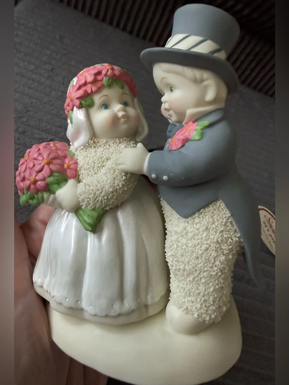 VTG Department 56 Snowbabies I love your Bride and Groom Cake Topper Figurine